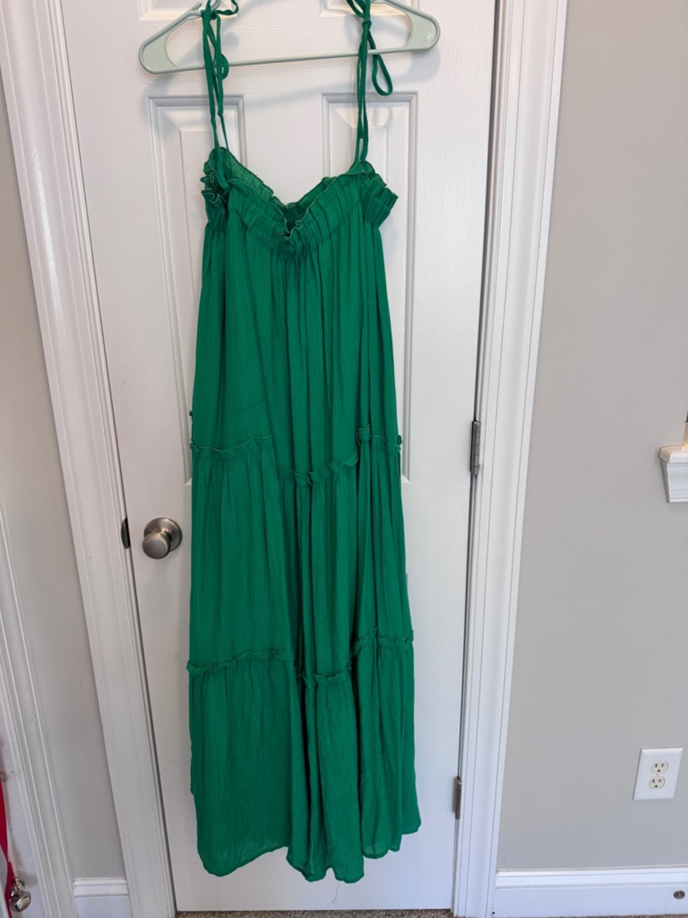 Green Tiered Maxi Dress with Tie Straps